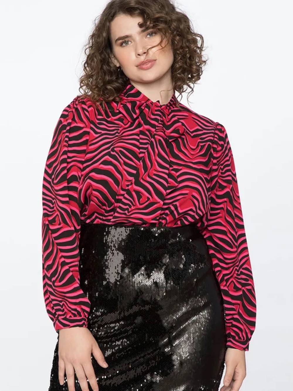 Eloquii Hot Pink and Black Zebra-Print Blouse